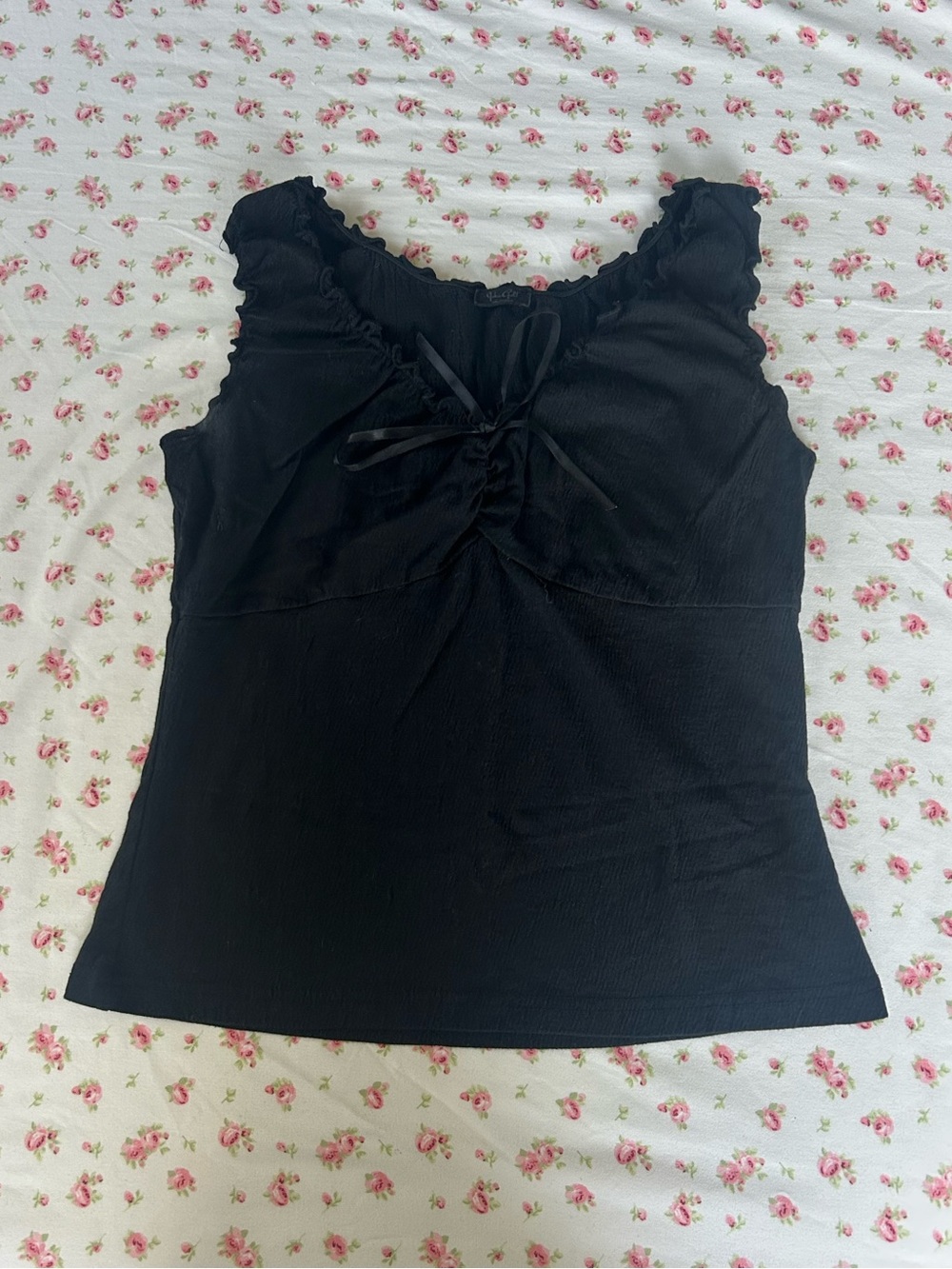 BRANDY MELVILLE  Black Ruffle Tie-Front Tank